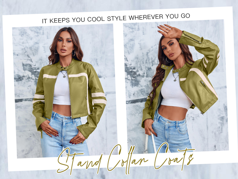 Saodimallsu Women's Faux Leather Jackets Zip Up Stand Collar